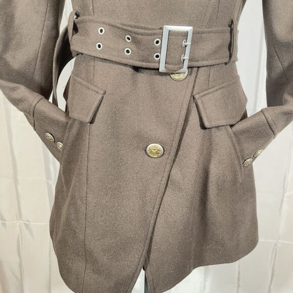 Velvet Heart Women's Brown Military Wool Blend Coat Jacket M Belted Lightweight - Picture 3 of 7